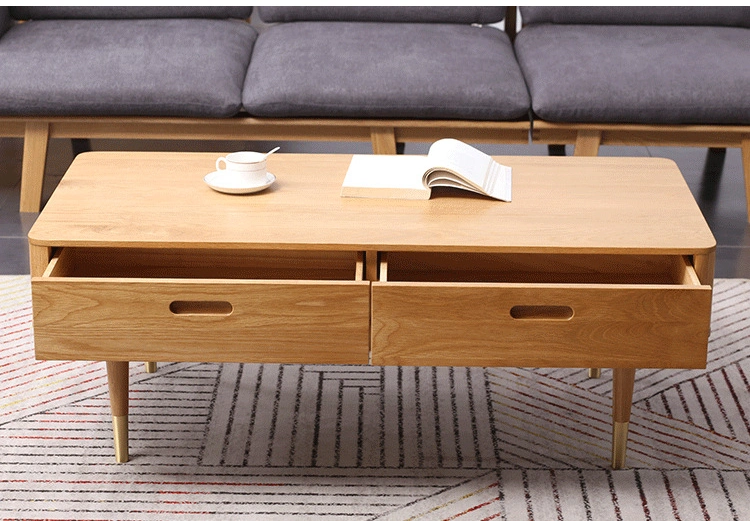 Nordic Oak Solid Wood Coffee Table with Storage