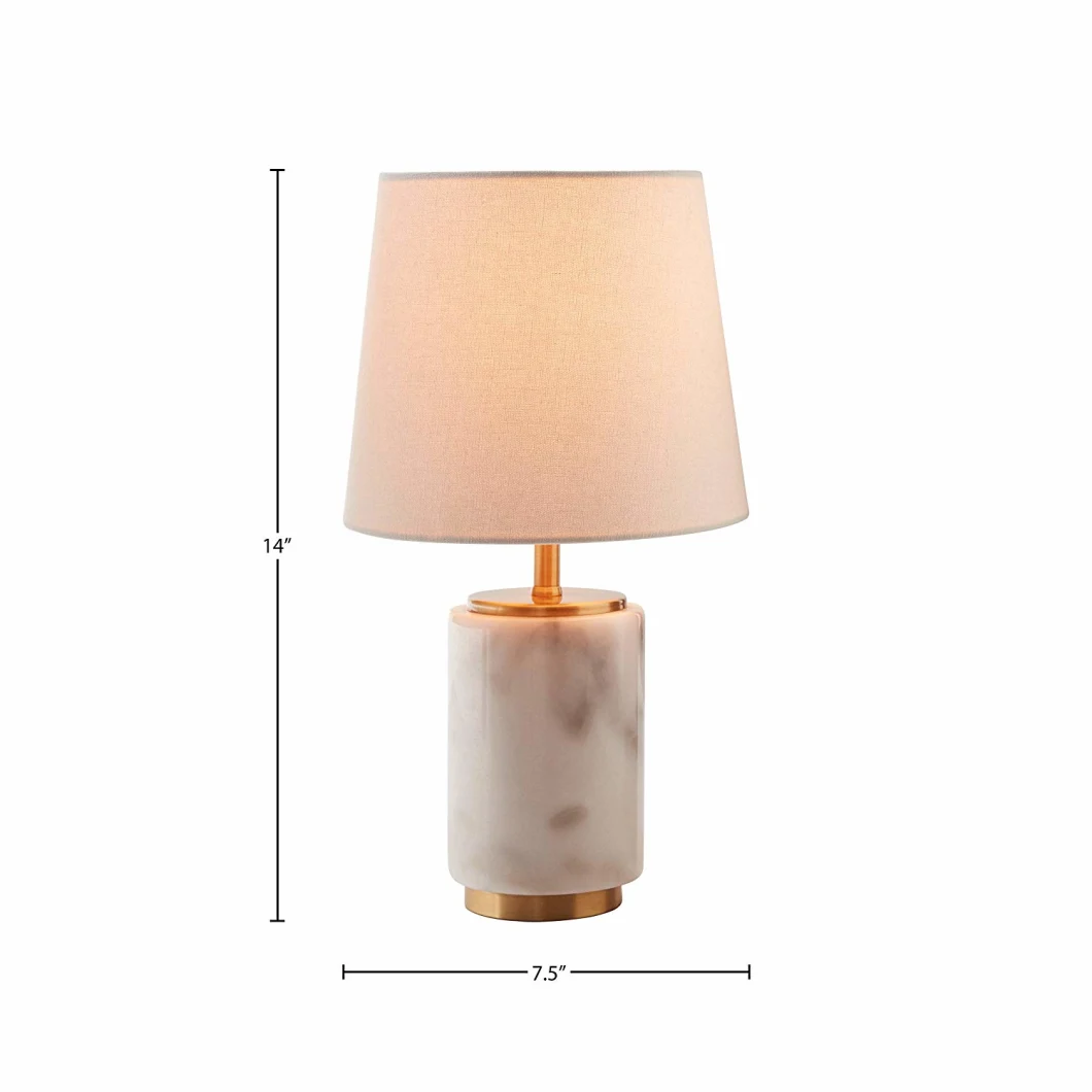Jlt-16218 Modern Brass Trim Cylinder Marble Marble Base Table Lamp with Textured Fabric Shade