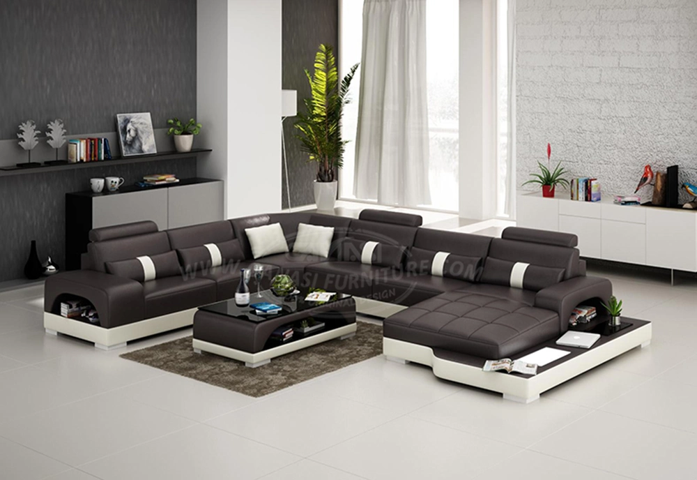Royal Style Modern Livingroom Furniture Leather Sofa Sets with Coffee Table (G8015)