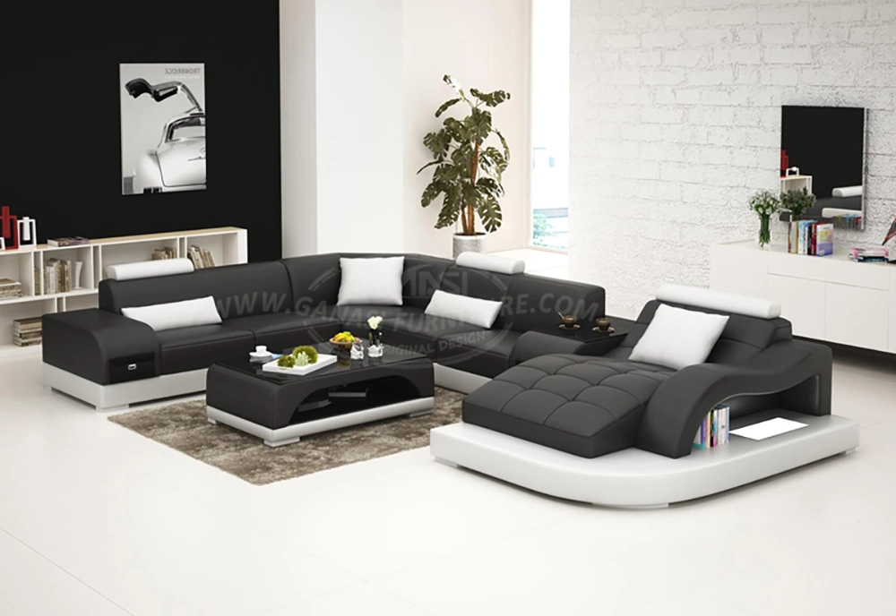 Italian Sectional Sofa 7 Piece Home Leather Chesterfield Sofa with Side Table