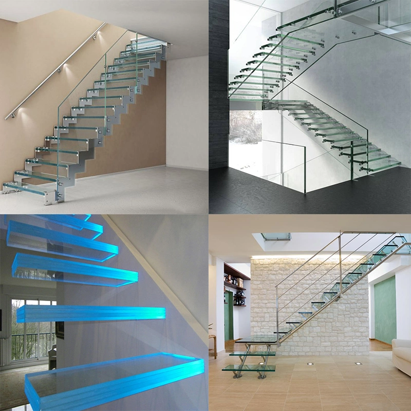 Glass Floating Staircase with Clear Glass Handrail Railing