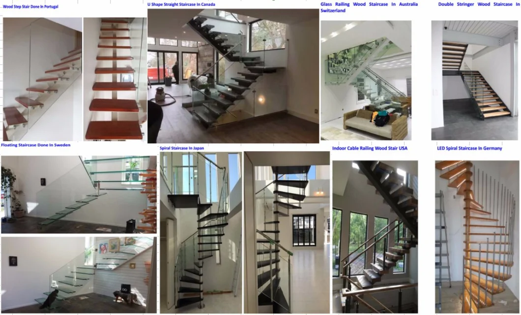 Invisible Stringer Wooden Floating Staircase, Tempered Glass Panel Floating Stair with Glass Railing