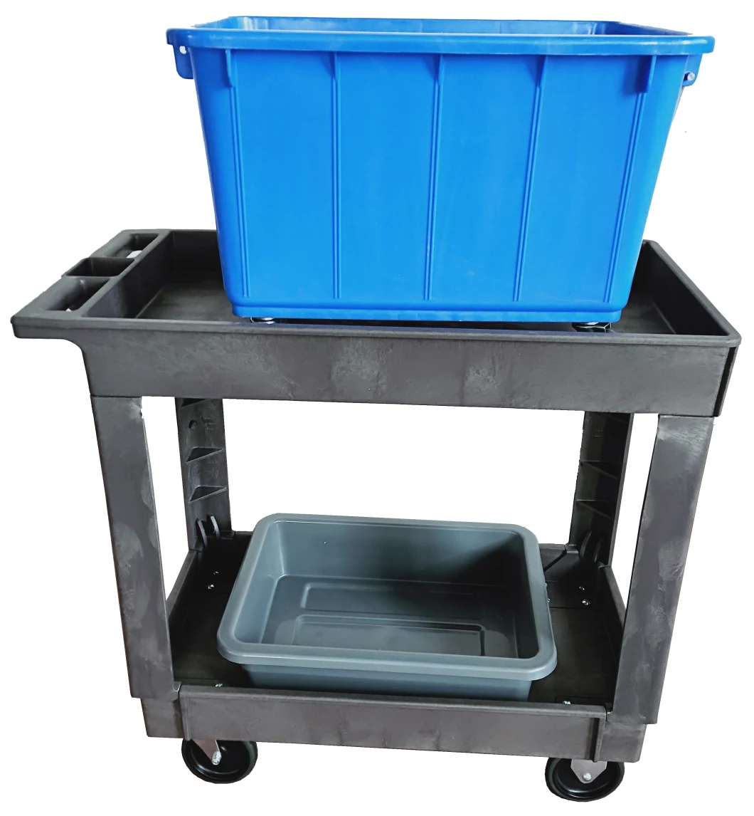 Polypropylene Flat Handle Utility Cart, 500 Lb. Load Capacity, Number of Shelves: 2 Small