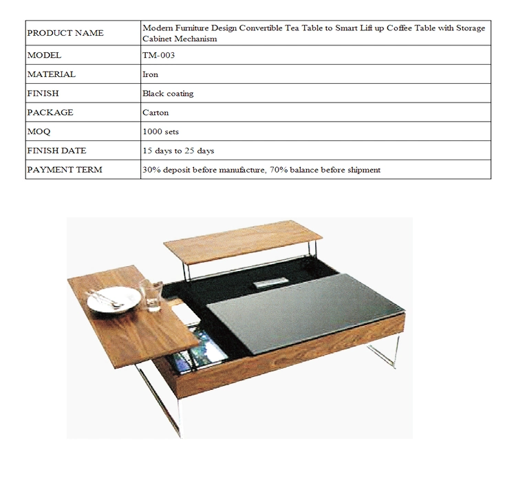 Modern Furniture Convertible Tea Table to Smart Lift up Coffee Table with Storage Cabinet Mechanism