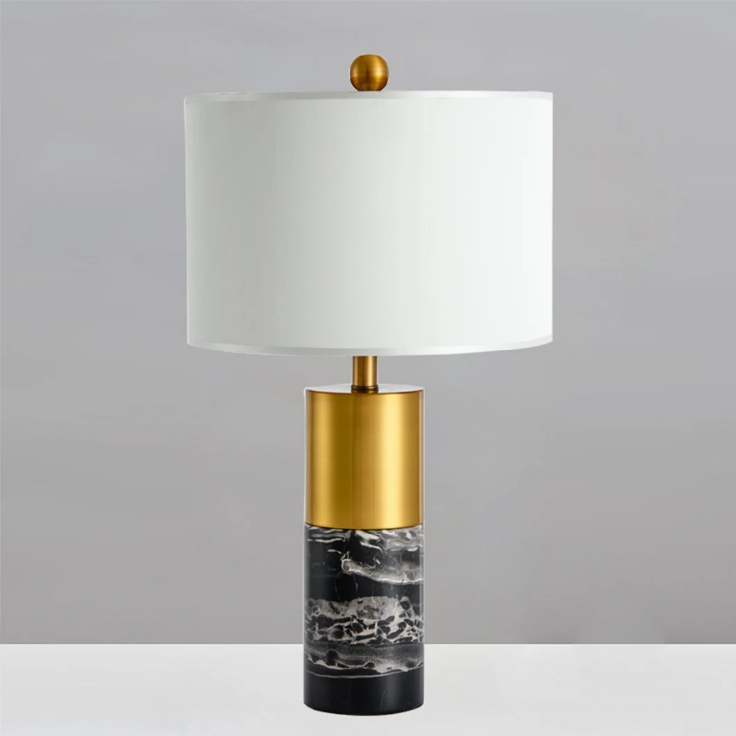 Luxury Side and Marble Table Lamp with Cloth Lampshade for Hotel, Hall, Bedroom