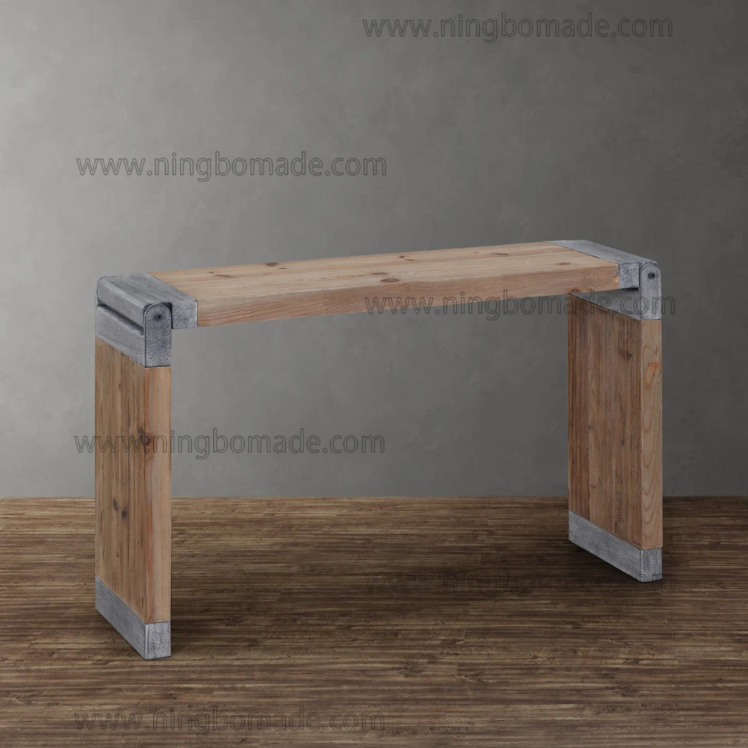 Antique Nordic Country Style Storage Natural Reclaimed Fir Wood with Grey Iron Metal The Whole Legs Console Table