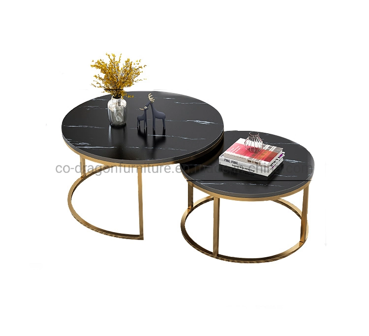 White/Black Marble Top Round Gold Stainless Steel Coffee Table