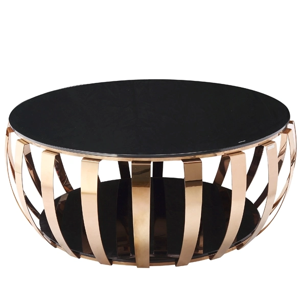 Modern Classic Clear Tempered Glass Top Center Coffee Table with Two Layers Marble Top Stainless Steel Table Side Table