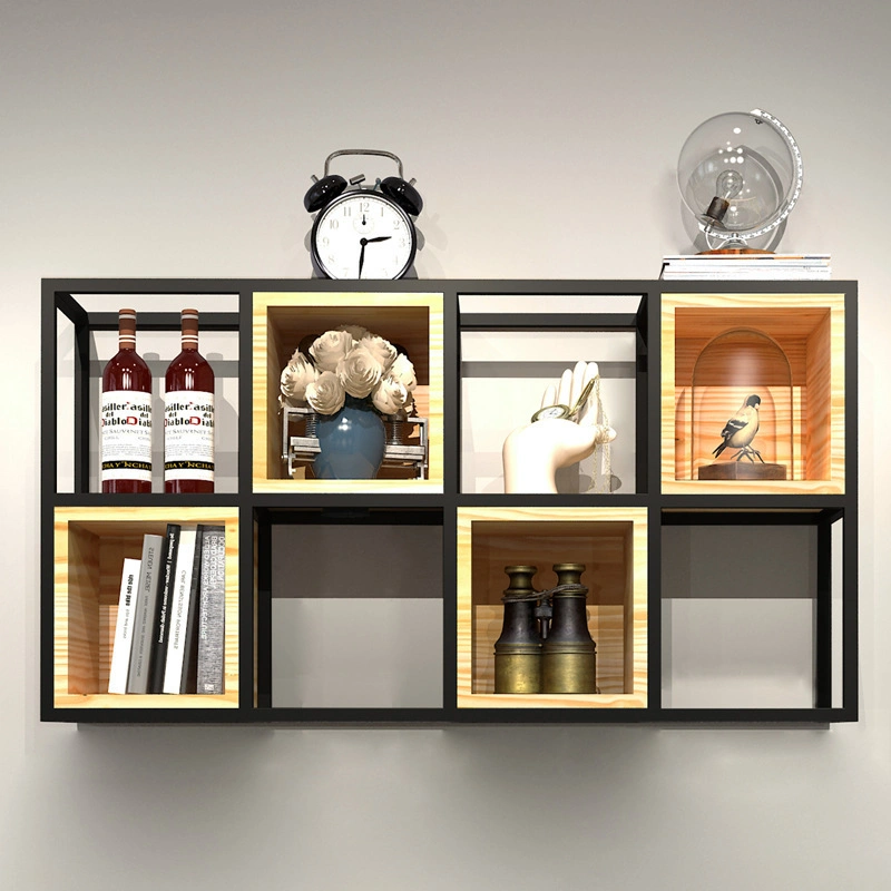 Modern Minimalist Wall Lattice Display Rack, Living Room Background Wall Solid Wood Display Rack, Ledge Bookshelf