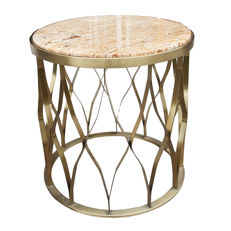 Gold Round Small Nesting Side End Coffee Tables with Marble Top for Living Room Bedroom