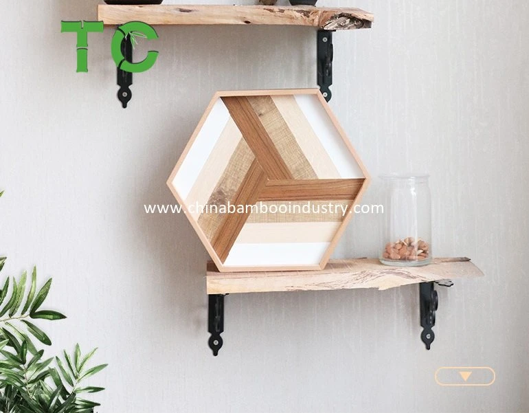 Natural Hexagon Serving Tray Rustic Geometric Design Wood Serving Tray