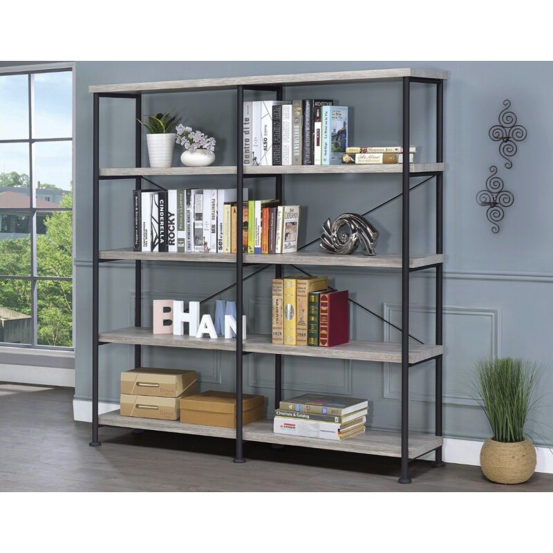 Home Furniture Grey Driftwood Double Wood Office Wall Ladder Bookcase Shelf for Living Office Room