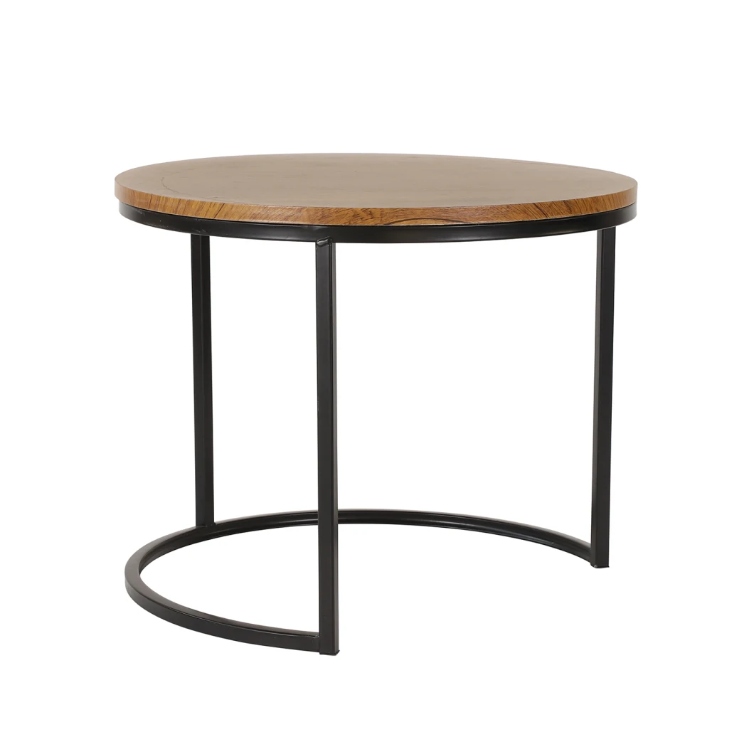 Round Coffee Table Sturdy Metal Frame Legs Sofa Table Iron Side Table Modern Wooden Metal Design Simple Coffee Table