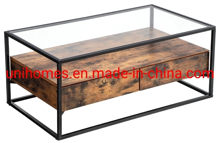 Coffee Table with Storage, Rustic Wood Coffee Table with Strong Metal Frame for Living Room, Dining Room, Cocktail Table