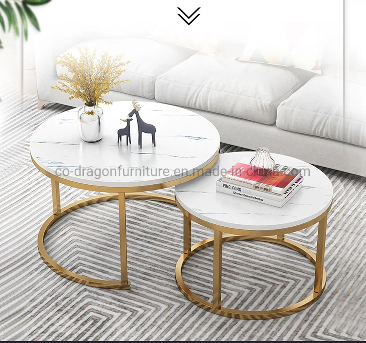 White/Black Marble Top Round Gold Stainless Steel Coffee Table