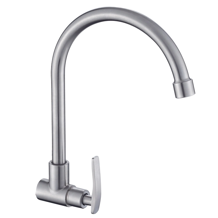 Nickle Brushed Wall-Mounted Kitchen Sink Single Cold Tap Durable Stainless Steel Kitchen Faucet Taps