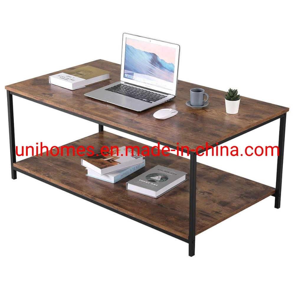 Wood and Black Industrial Metal Compact Home Living Room Coffee Table
