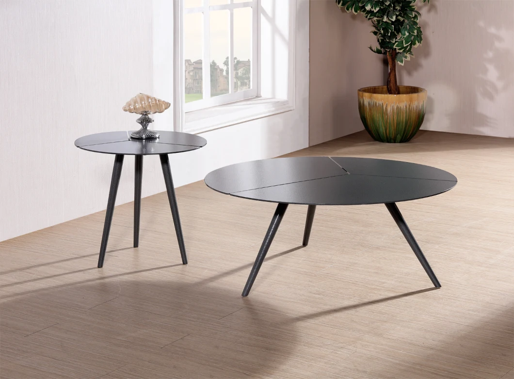 Modern Round Coffee Table Furniture with Glass in Powder Coated Gold Finish a Set