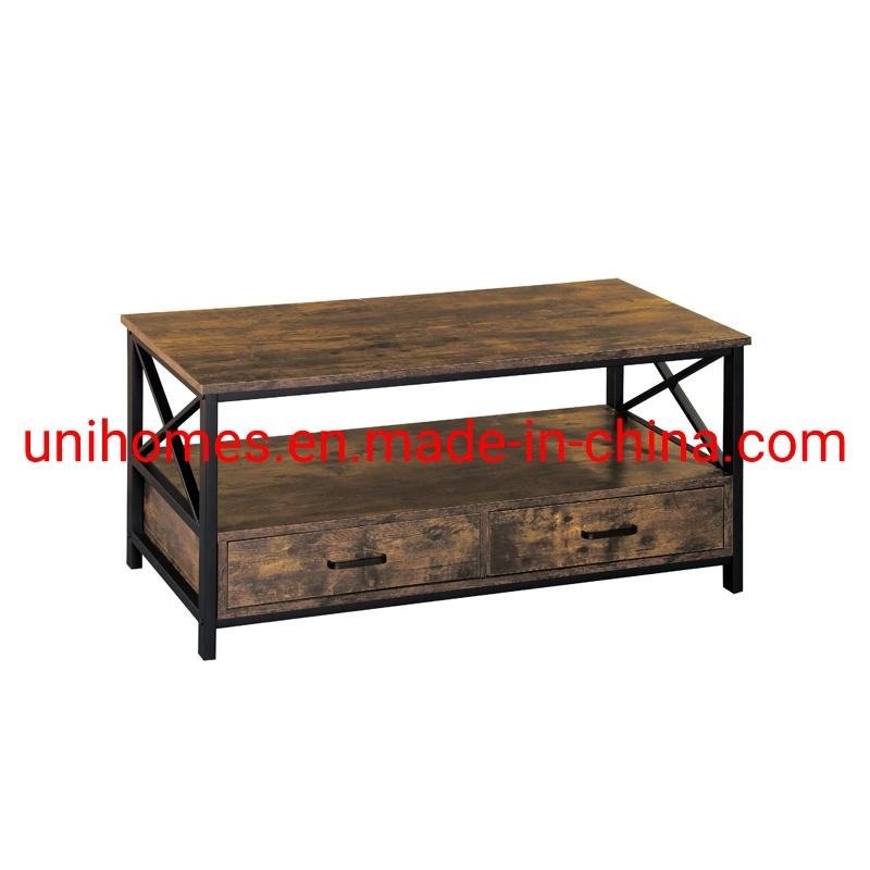Coffee Table, Wood End Table, Modern Coffee Table with Metal Legs, Washed White, Rustic Accent Coffee Table with Special Pattern Design for Living Room.