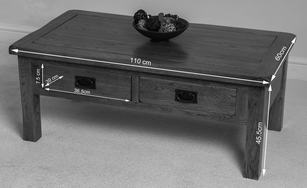 Rustic Vintage Oak Solid Wood Coffee Drawer Table