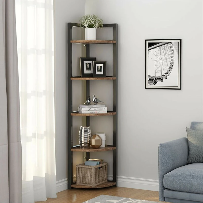 Home Furniture Corner 5-Tier Office Wall Ladder Bookcase Shelf for Living Office Room