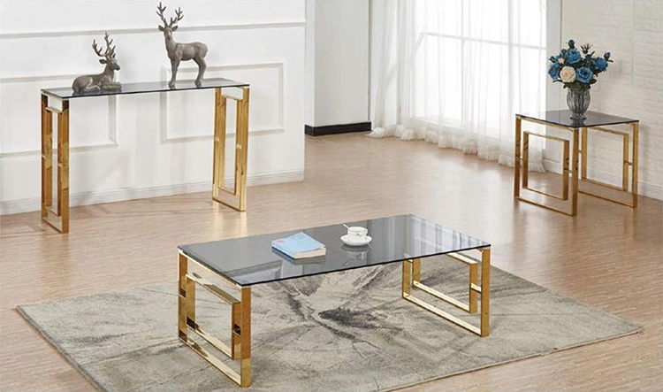 Glass Stainless Steel Golden Rose Golden Silver Modern Coffee Table / Living Room Table Set / Glass Console Table / Side Table / End Table/ Lamp Table