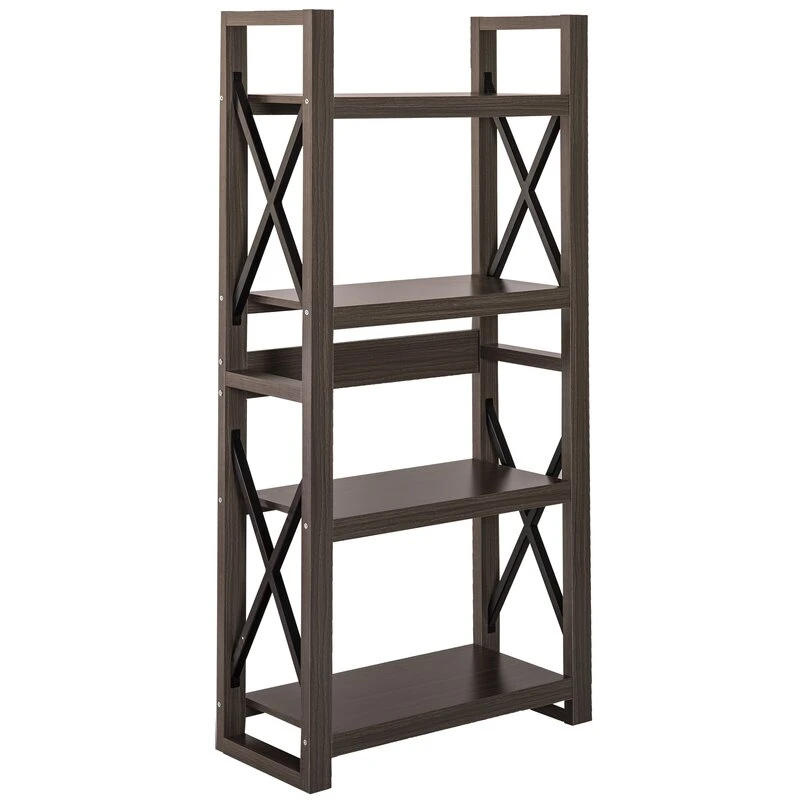 Home Furniture Double X Design Wood Office Wall Ladder Bookcase Shelf for Living Office Room