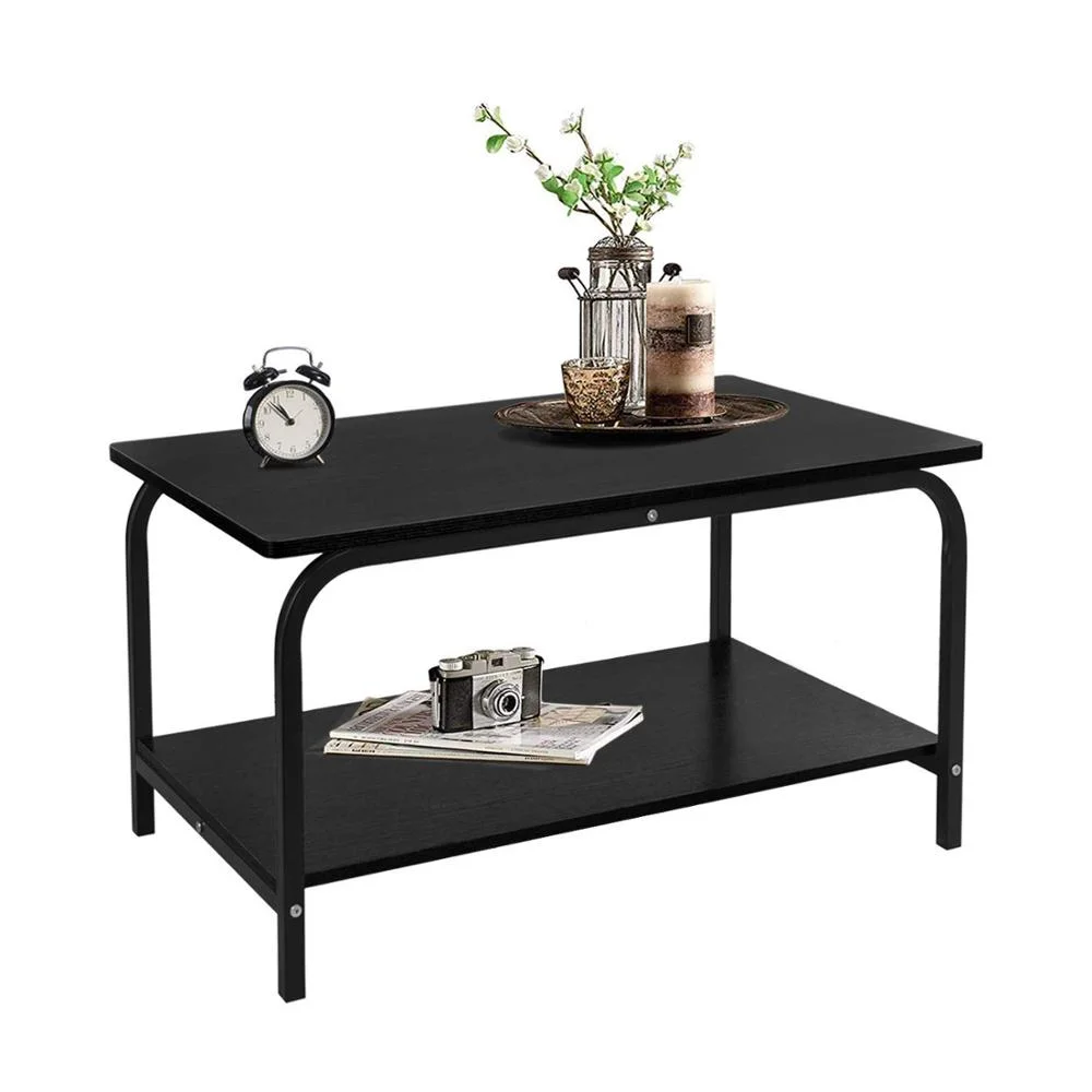 Coffee Table Industrial for Living Room Metal Frame Open Shelf Storage