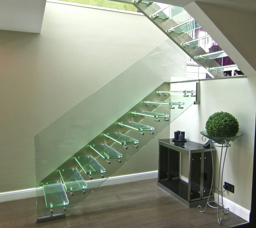 Glass Floating Staircase with Clear Glass Handrail Railing