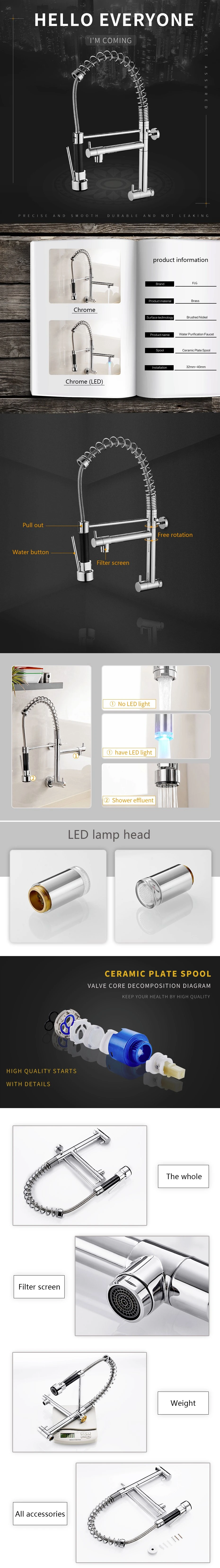 Flg LED Light Function Spray Chromed in Wall Mounted Kitchen Faucet