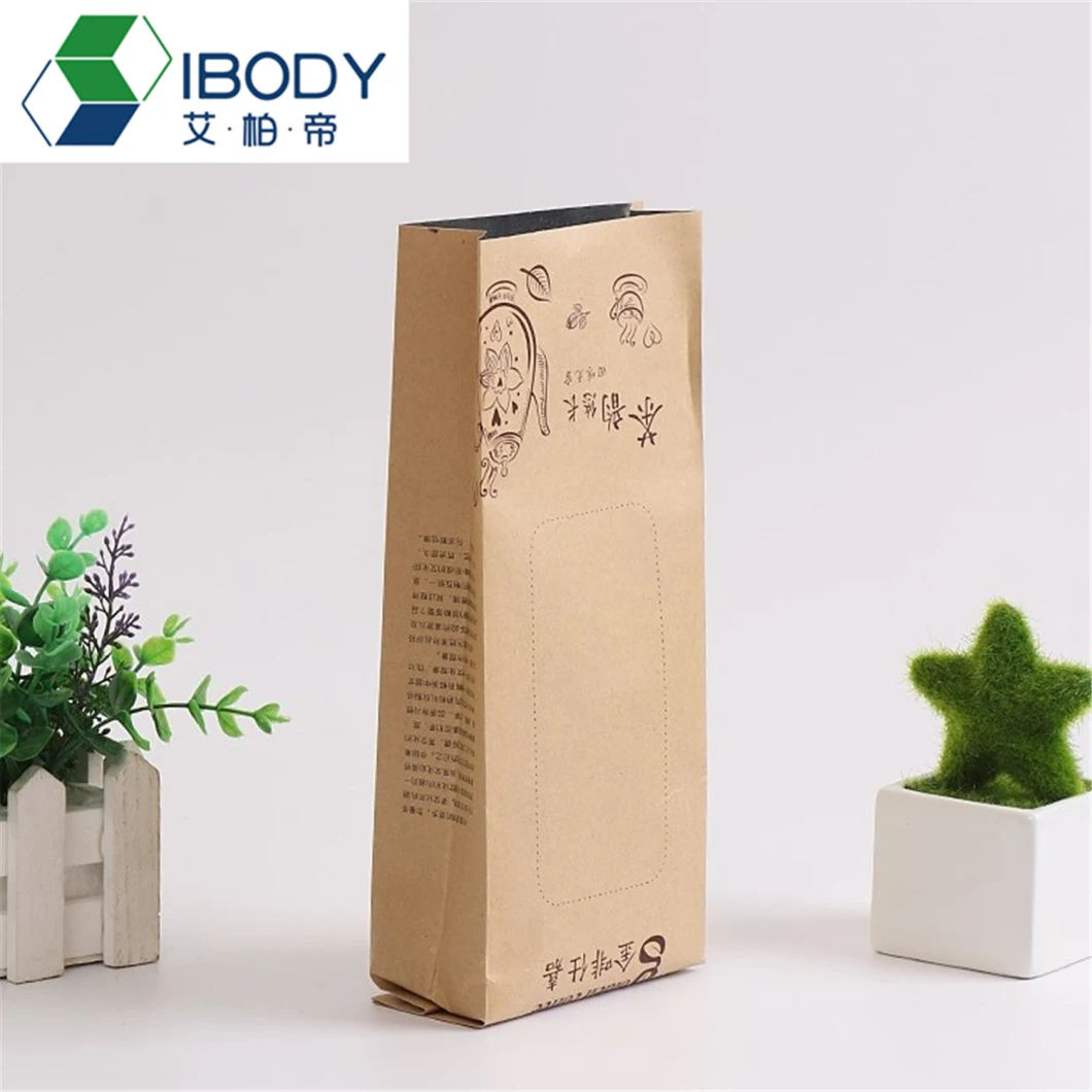 100 % Recyclable Brown Paper Window Stand up Pouch Kraft Paper Coated Foil Long Shelf Life Ziplock Food Packaging Bag