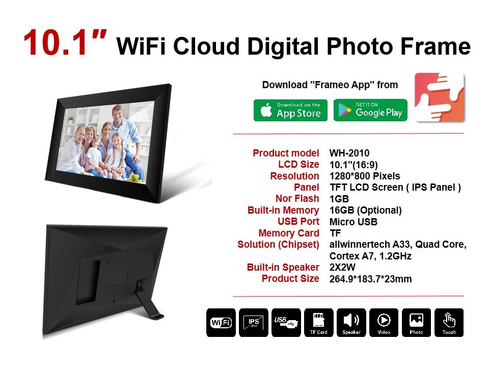 10.1 Inch Free Framoe APP Cloud Sharing Digital Picture Wood Photo Frames