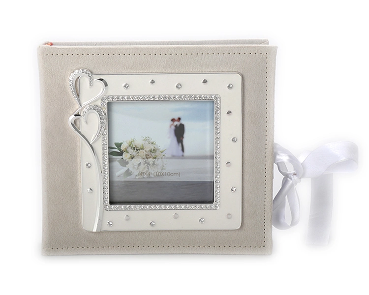 White Diamond Double Heart Shaped Wedding Souvenirs Photo Picture Frame Album