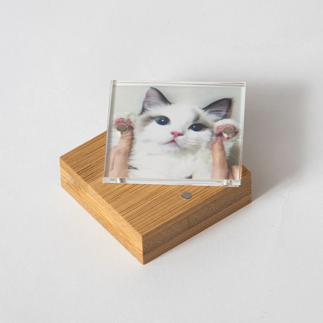 Acrylic & Bamboo Photo Picture Frame Refrigerator Magnet Ornament