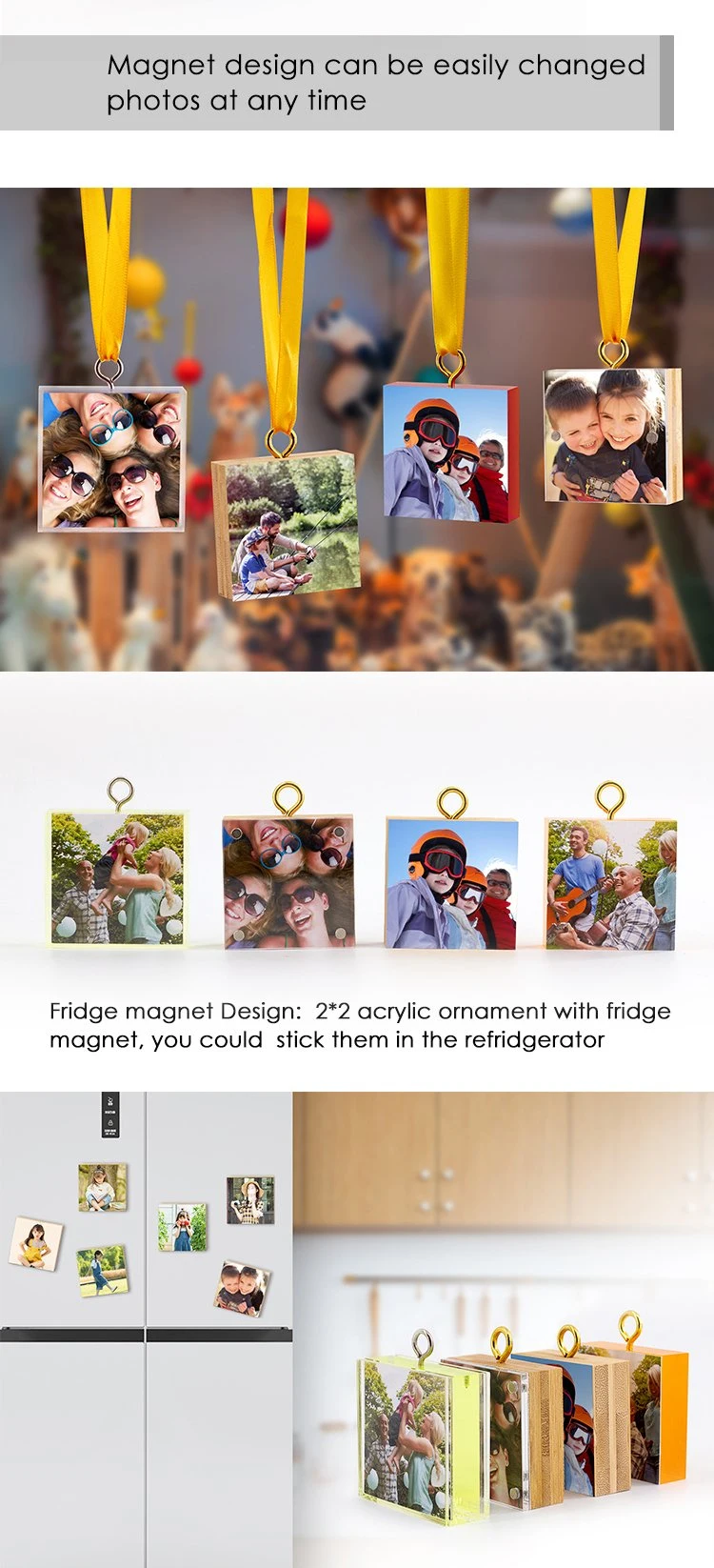 2*2 Unique Acrylic & Bamboo Photo Picture Frame with Magnet for Baby