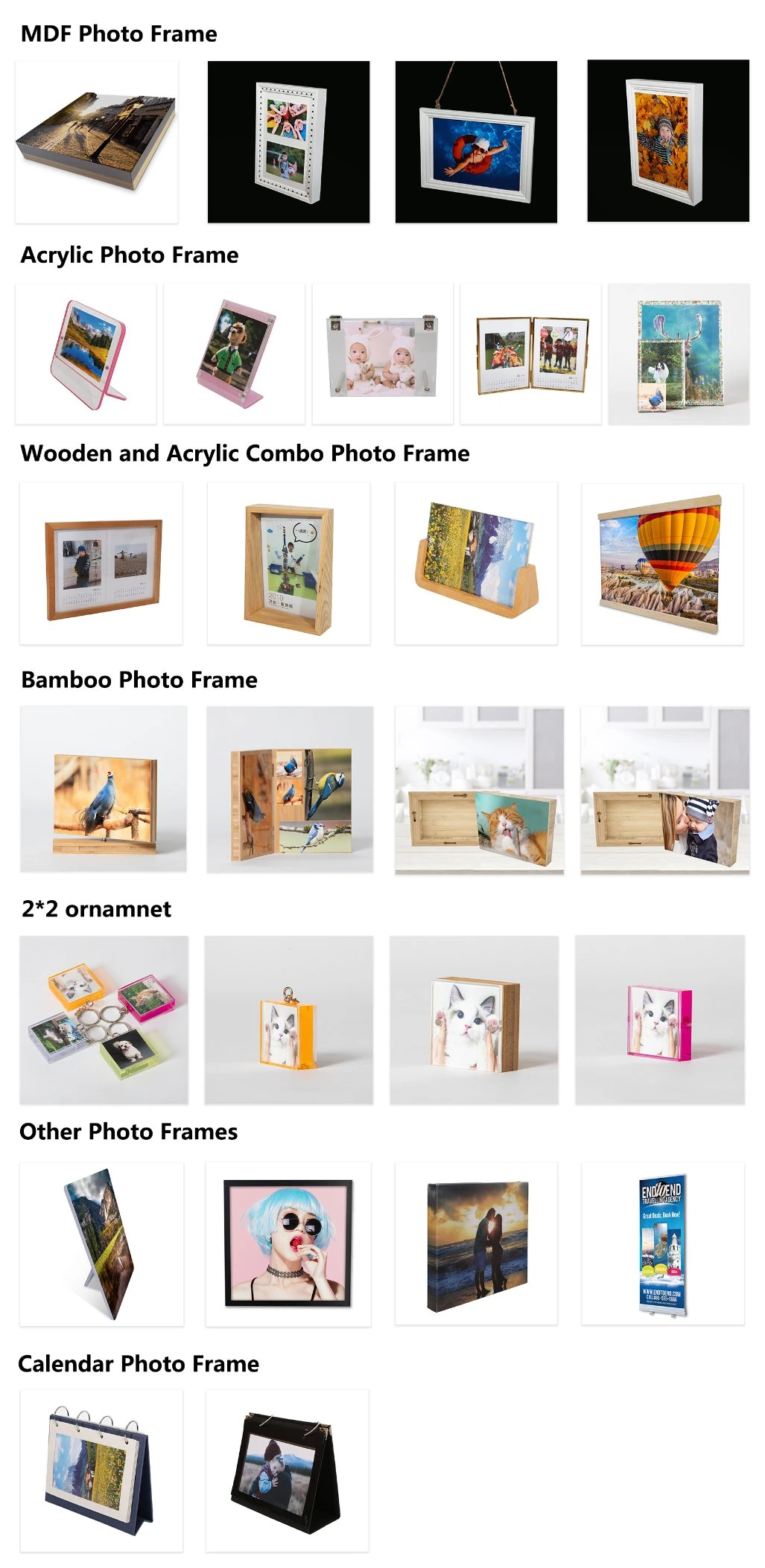 2*2 Unique Acrylic & Bamboo Photo Picture Frame with Magenet for Refrigerator Decoration