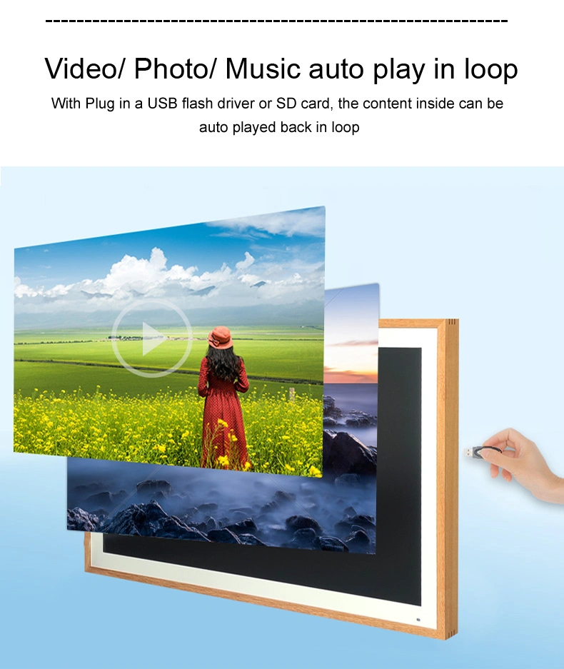 27 Inch Digital Photo Frame Traditional Wooden Frame WiFi Loop Video and Photo Commercial Advertising Picture Frame