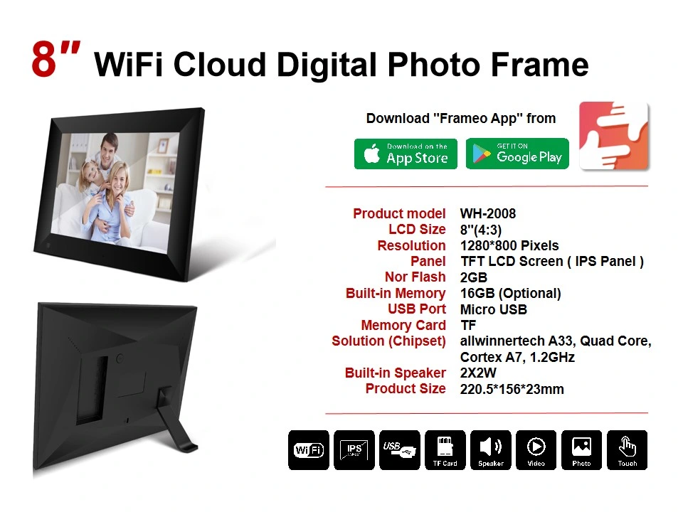 8 Inch Free Framoe Download Cloud Storage Digital Photo Picture Frames Wholesale