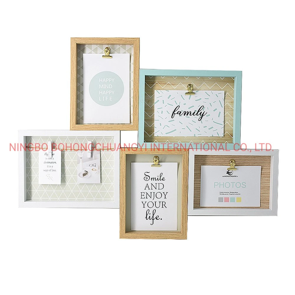 Colorful MDF Clips Photo Frame for Multiple Photos