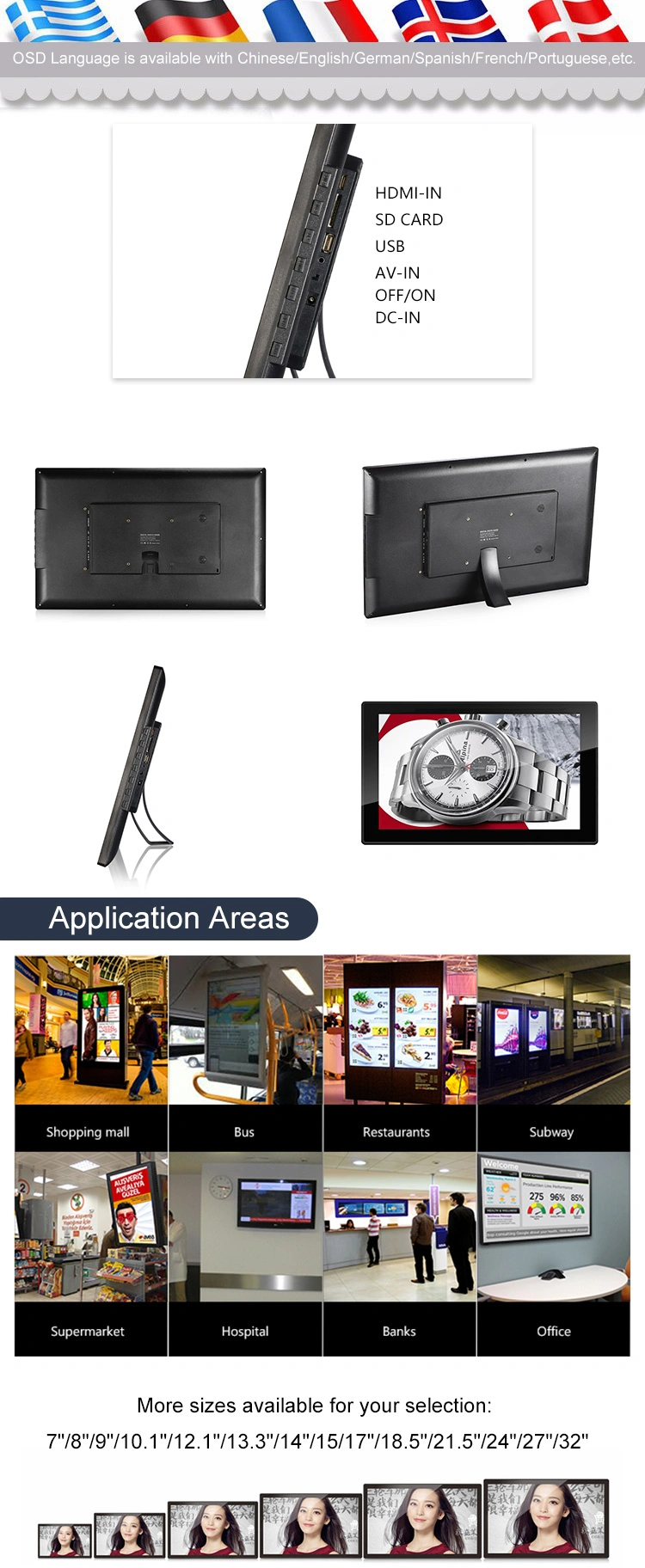 IPS Screen Digital Signage HD 1920*1080 LCD Ad Media Player Digital Photo Frame