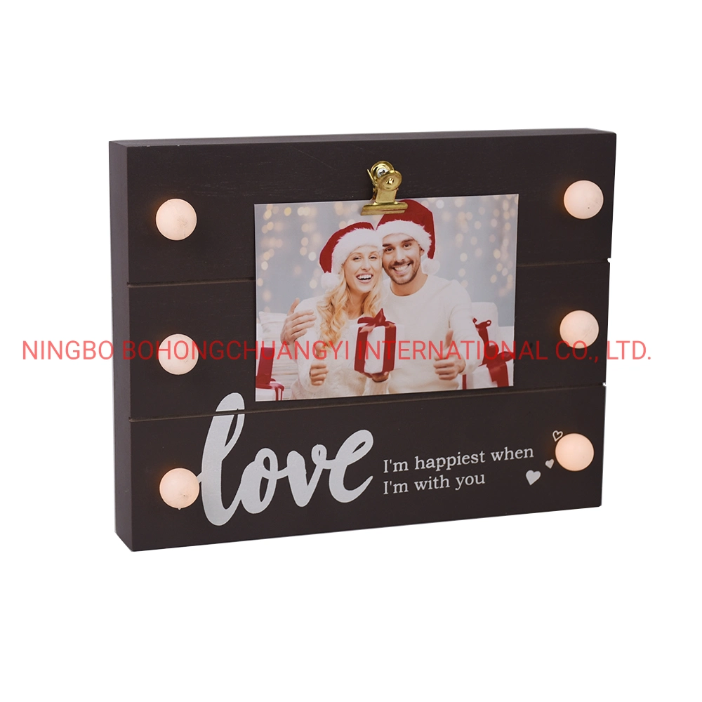 New Design Wooden Clip Photo Frame with LED Light