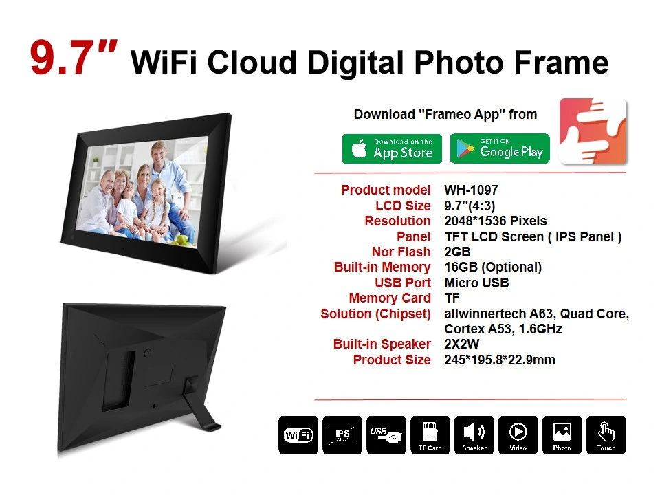 9.7 Inch Free Framoe Cloud Storage Digital Picture Framed Photo