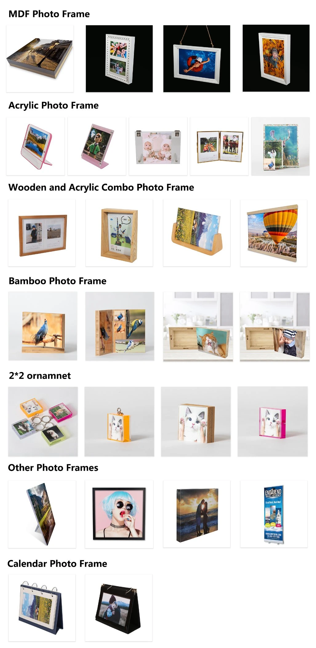 Acrylic & Bamboo Photo Picture Frame Refrigerator Magnet Ornament