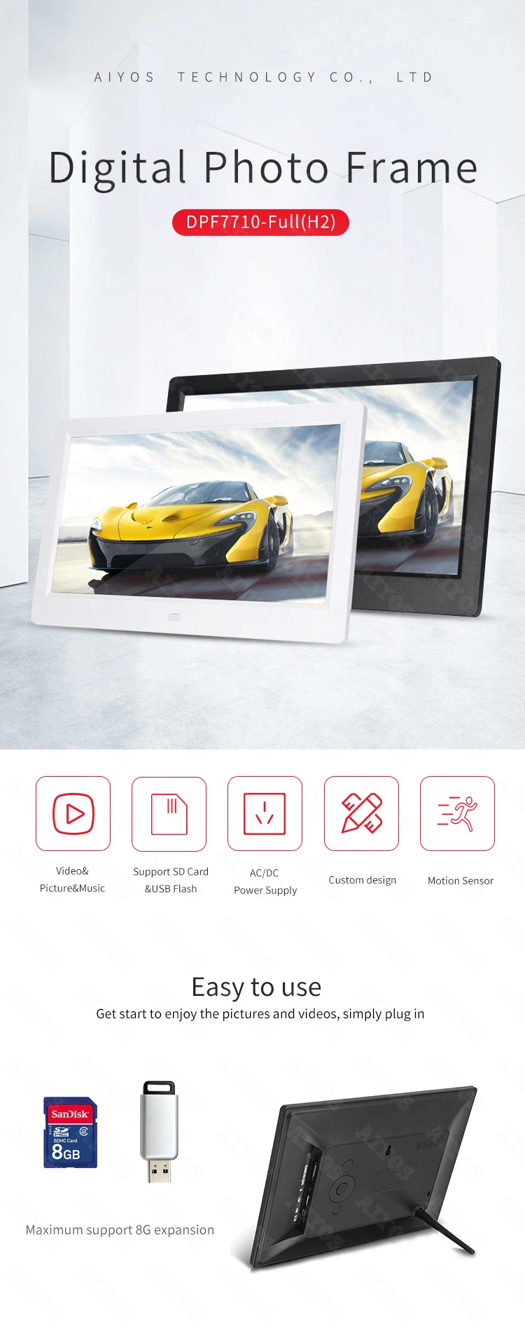 Special Offer 7inch HD LCD Digital Photo Frame USB Loop Video Play with Motion Sensor