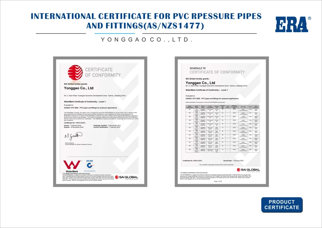 Era AS/NZS1477 PVC Pipe Fitting Elbow 90 Degree Elbow Side Outlet with Watermark