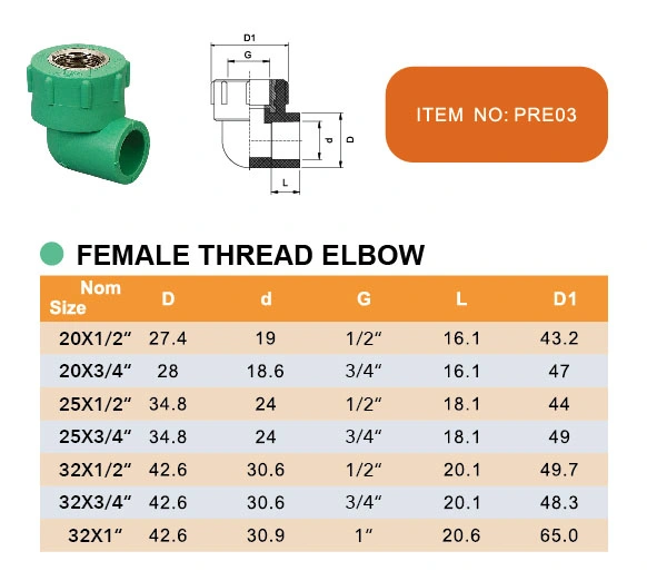 Era Piping Systems PPR Pipe Fitting Female Thread Elbow DIN8077/8088