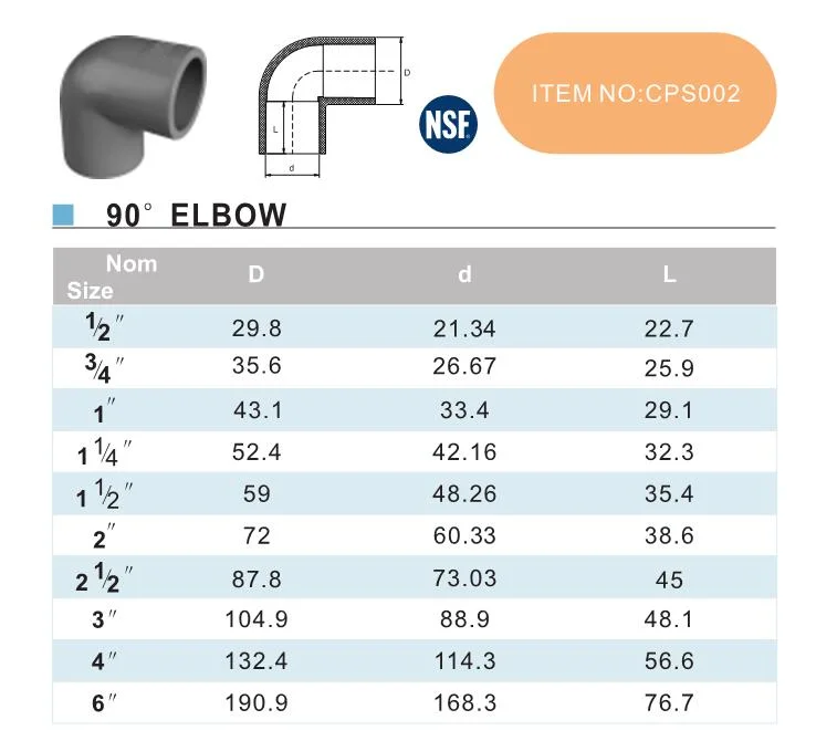 Era Quality Certified CPVC Sch80 Pipe Fitting Bend Elbow