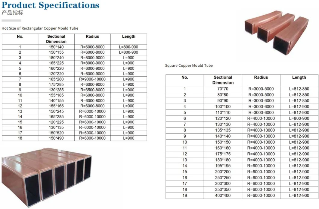 50*50mm Square Cooper Mould Tube or Cooper Pipe