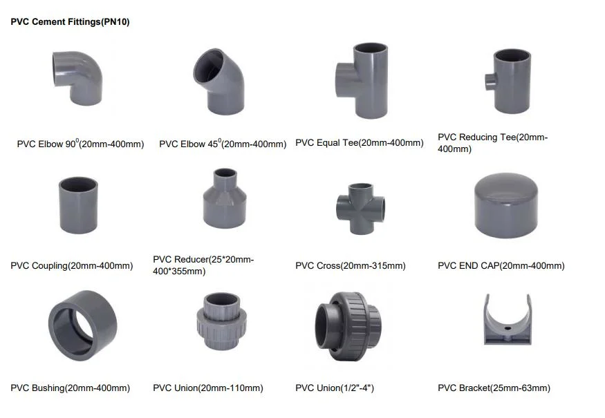 225mm High Quality Pn10 Plastic Fittings UPVC Equal Tee for Water Supply or Agricultual Irrigation