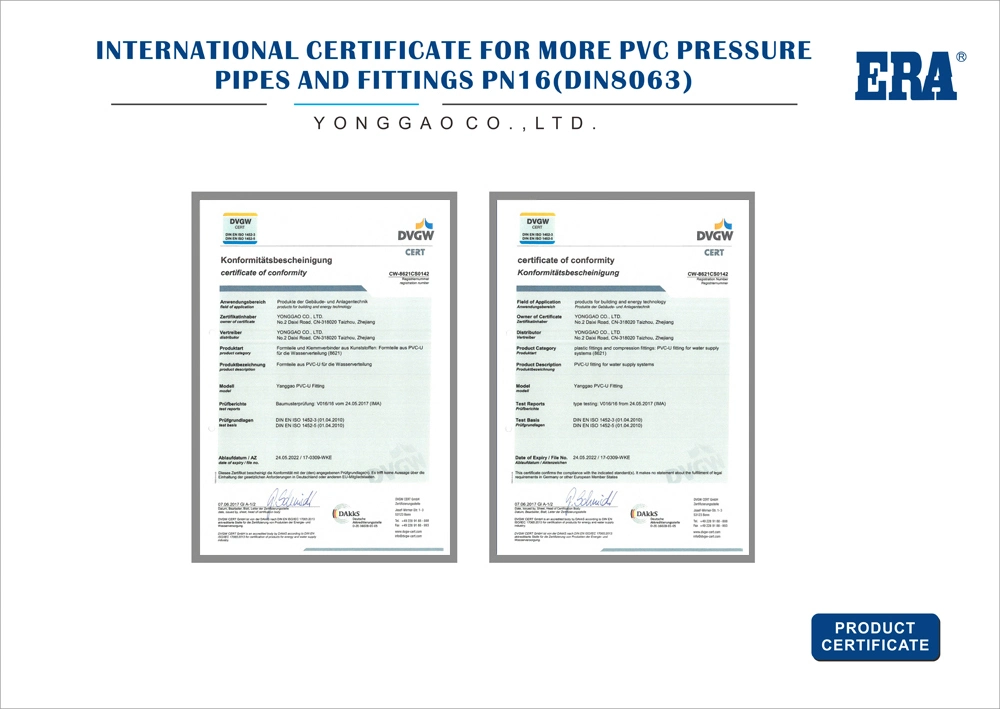 Era UPVC DIN8063 Pressure Pipes Fittings Water Supply 45 Degree Elbow with Dvgw